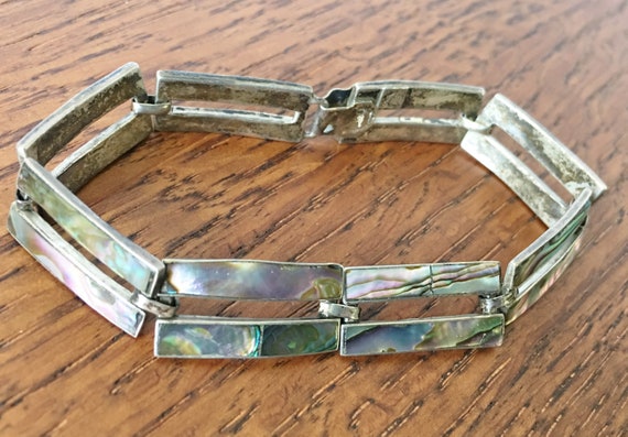Vintage Sterling Silver and Abalone Bracelet Mexi… - image 1