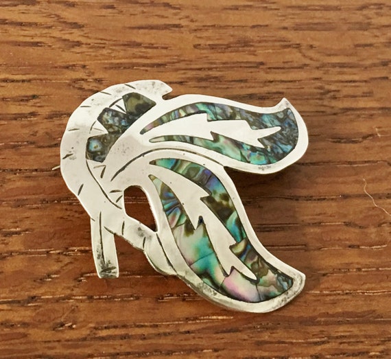 Vintage Mexican Sterling Silver Brooch Pin Abalon… - image 2