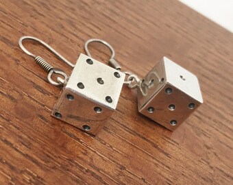 Vintage Sterling Silver Dice Earrings pierced TP-22 Mexico 925 15 grams