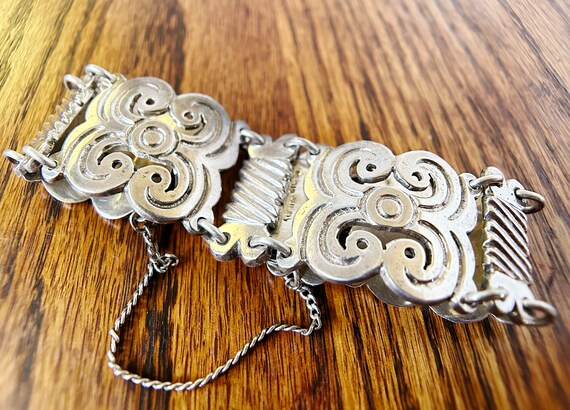 Vintage 40s Mexican 925 Sterling Silver Bracelet + Green