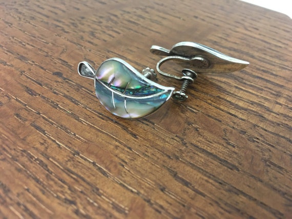 Vintage Sterling Silver and Abalone leaf Earrings… - image 6
