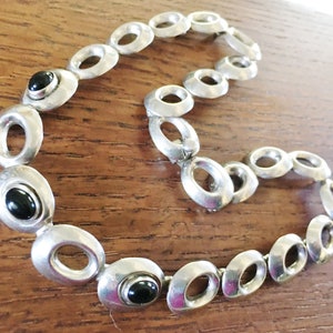 Vintage Sterling Silver Black Onyx Necklace riveted Heavy 925 Hecho en Mexico 101 grams!