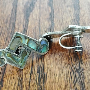 LOS CASTILLO Vintage Sterling Silver and Abalone Mosaico Azteca 208 Screw back Earrings Hecho en Mexico 925  11 grams