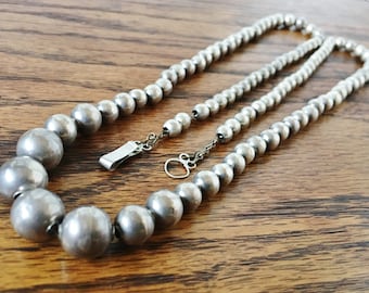 Vintage Sterling Silver Graduated Beads on Chain 30.5 inch Necklace Mexico pre Eagle 925 Jewelry 26 grams