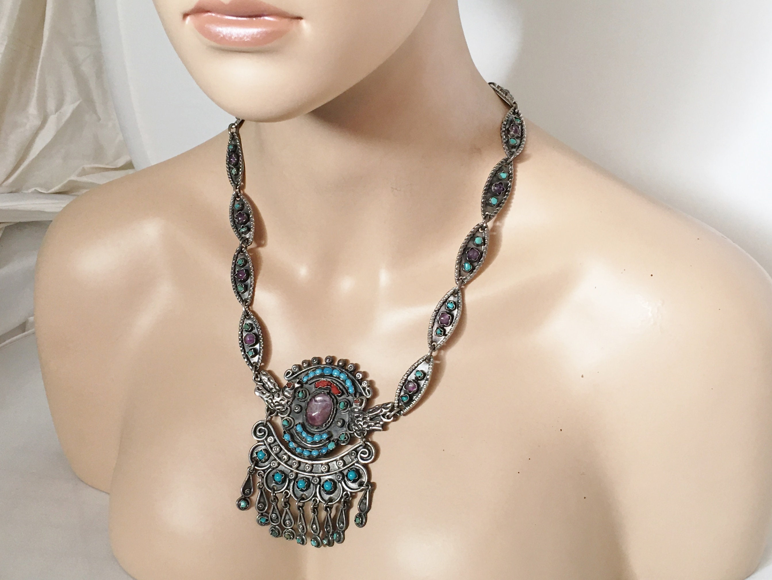Vintage Sterling Silver Matl Style Necklace Taxco TA-35