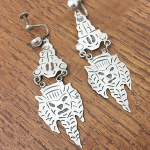 Vintage Sterling Silver Dangle Earrings Taxco MPN screw back Hecho en Mexico 925 1940s jewelry 11 grams