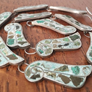 Vintage Sterling Silver and Green stone inlay Necklace TAXCO Mexico 925 23 grams