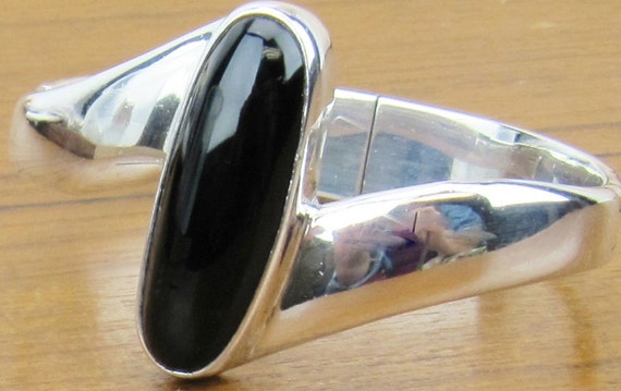 Vintage Sterling Silver Bracelet Onyx stone Moder… - image 1