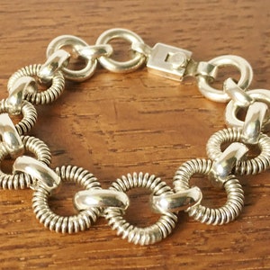 Vintage Sterling Silver Round Circles links Chain Bracelet Jewelry 925 Mexico 41 grams