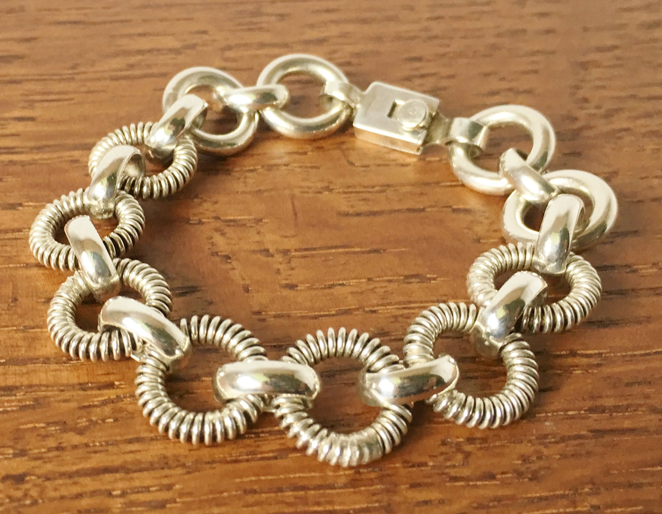 Vintage Sterling Silver Round Circles Links Chain Bracelet Jewelry