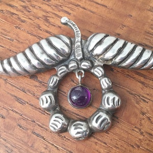 Vintage Sterling Silver and Amethyst TAXCO 980 pin brooch Mexico 15 grams