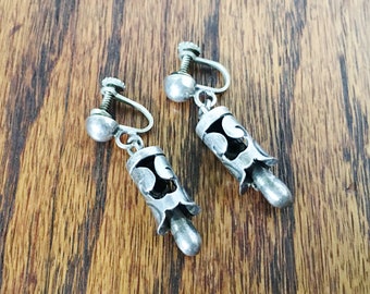 MARGARITA Vintage Sterling Silver Dangle Earrings Taxco 980 screw back Hecho en Mexico 925 1940s jewelry 7.8 grams