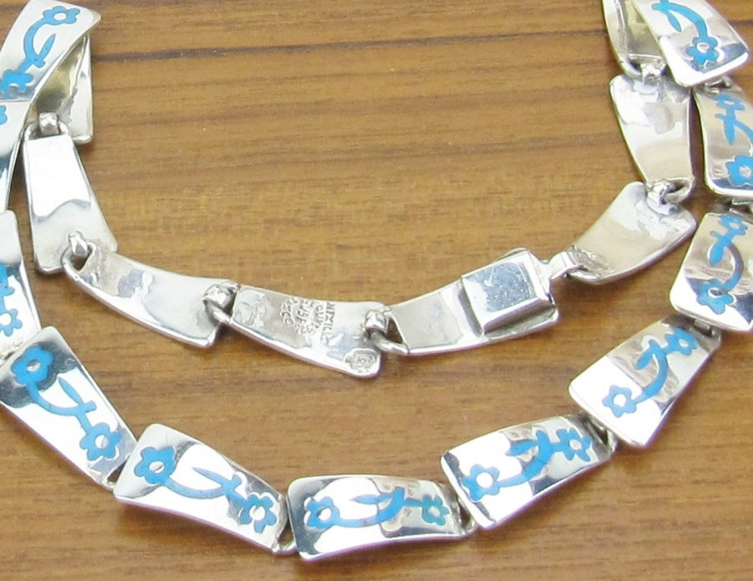 【 mexican　jewelry　925 】 Mexico Sterling Silver .925 13.9mm Circle Turquoise Link