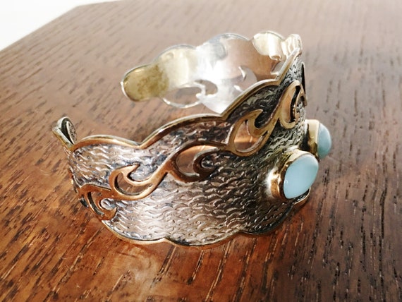 BORA Yasar Sterling Silver Chalcedony Gold wash Cuff Bracelet 925 jewelry 30 grams