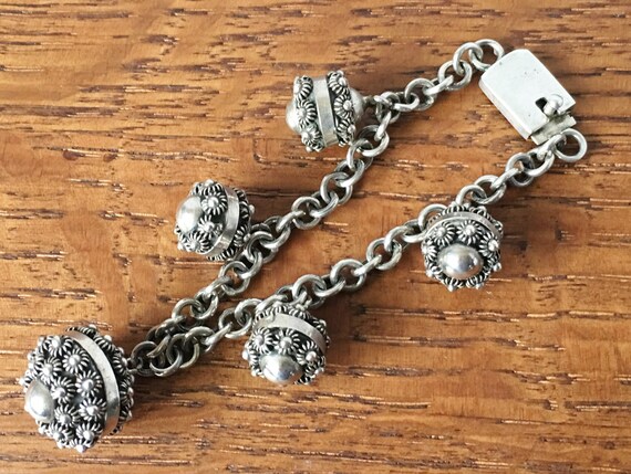 Vintage Sterling Silver Etruscan Charm chain brace