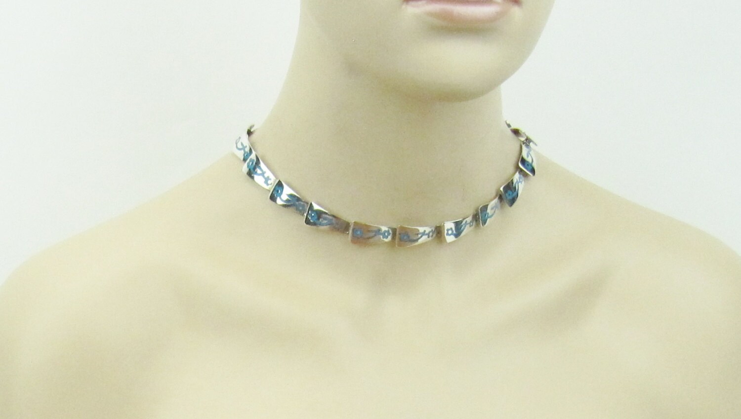 Vintage Mexican Sterling Silver and Turquoise Blue Enamel