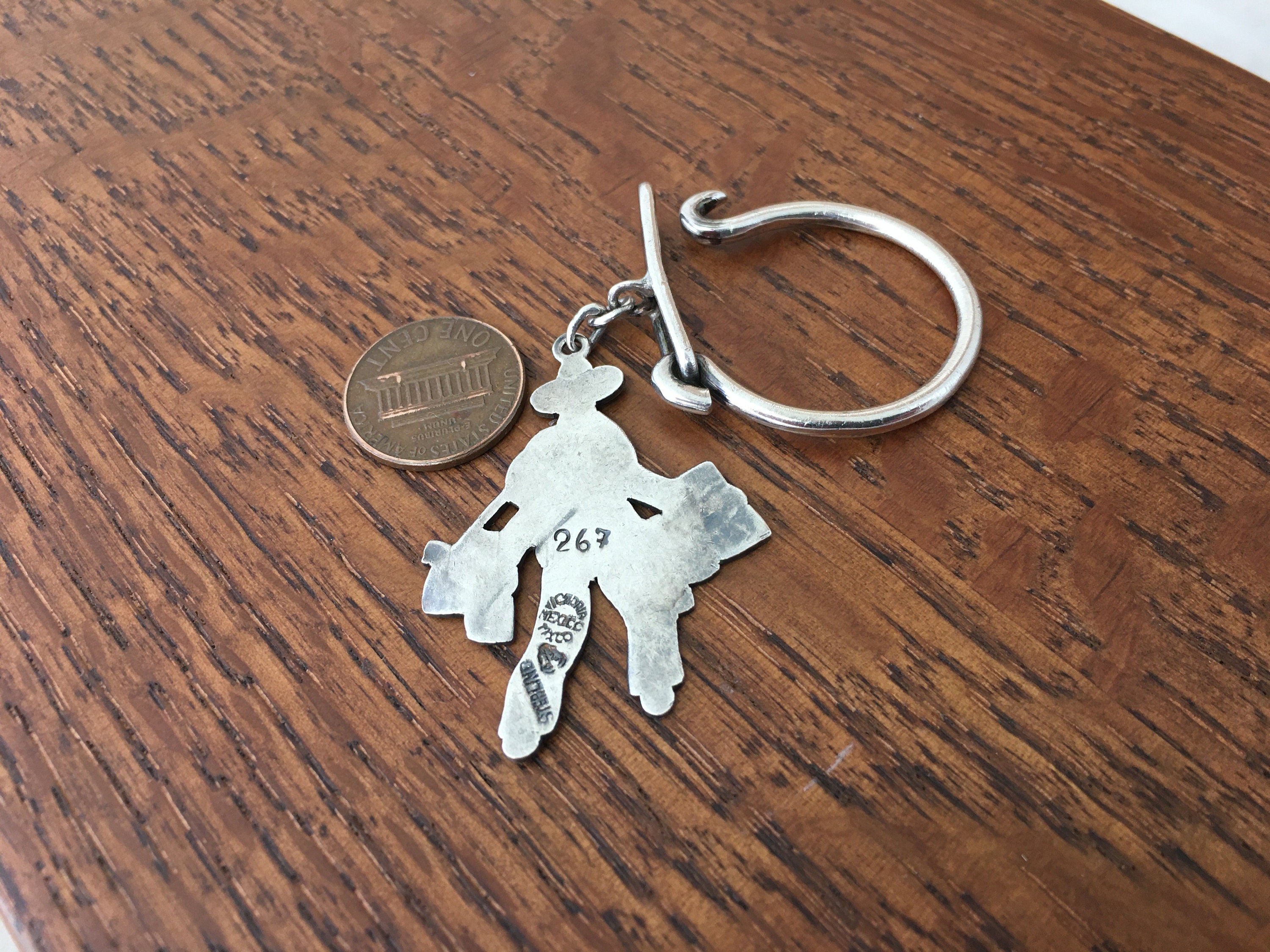 Vintage VICTORIA Sterling Silver Key Ring Fob Farmer Laborer