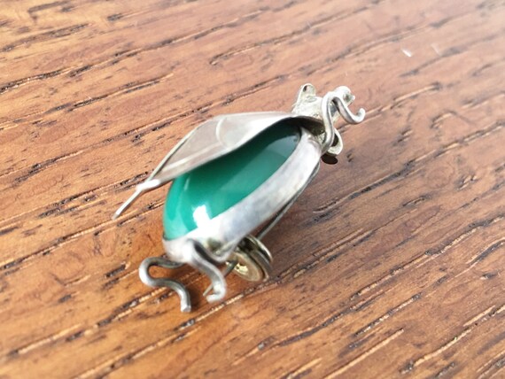 Vintage Sterling Silver Fly Bug pin brooch Green … - image 8