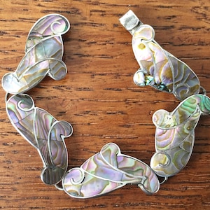 Vintage Mexican Sterling Silver Abalone inlay Bracelet Hecho en Mexico 925 jewelry 1940s