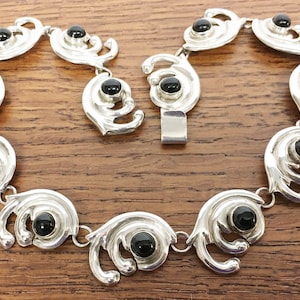 Vintage Sterling Silver Onyx Necklace 1940 Hecho en Mexico 925 16 inches 46 grams