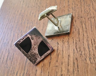 Vintage Sterling Silver and Onyx cufflinks Taxco Mexico ES 925 cuff links pre 1948 15 grams