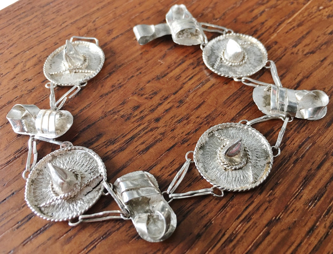 Vintage Sterling Silver Sombrero La Chancla Bracelet Hat