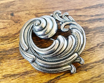 MARGOT de TAXCO Vintage Sterling Silver beaded swirl waves Pin Brooch 5191 made in Mexico 34 grams