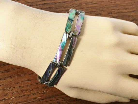 Vintage Sterling Silver and Abalone Bracelet Mexi… - image 5