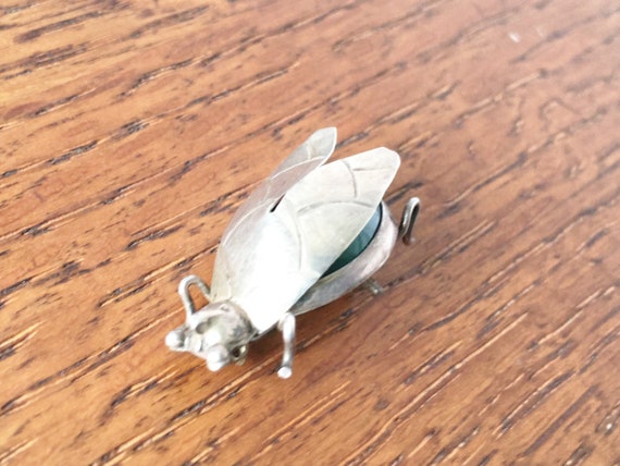 Vintage Sterling Silver Fly Bug pin brooch Green … - image 5