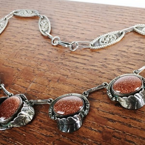 GOLDSTONE Sterling Silver Vintage Necklace made in Mexico 925 jewelry SFIS 40 grams