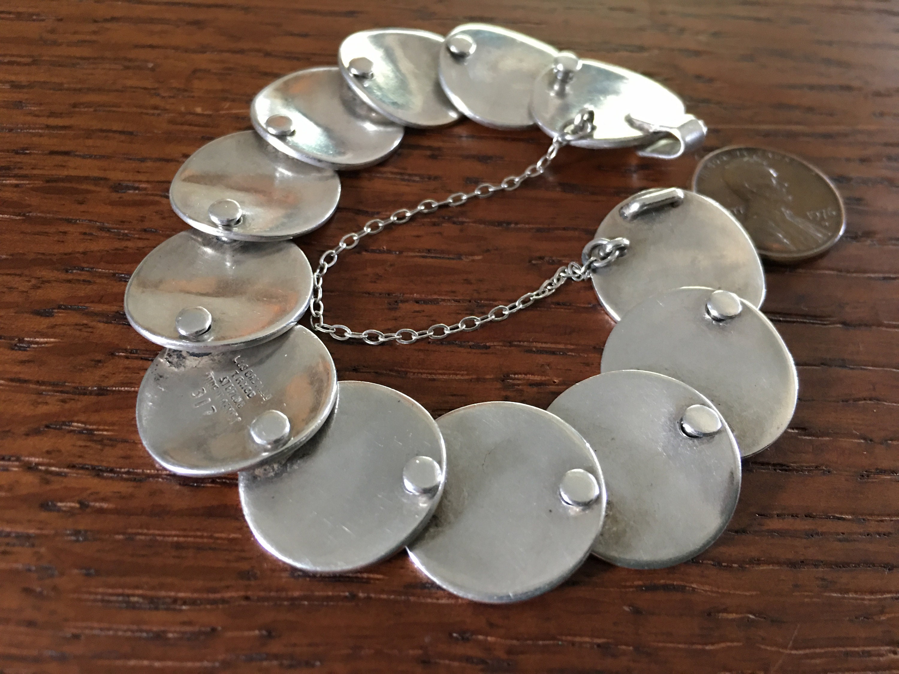 LOS CASTILLO Vintage Sterling Silver Swirl Bracelet Riveted