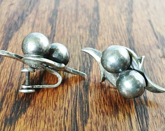 Vintage Sterling Silver Earrings Screw back nade in Mexico 1940s  Jewelry 925 15 grams