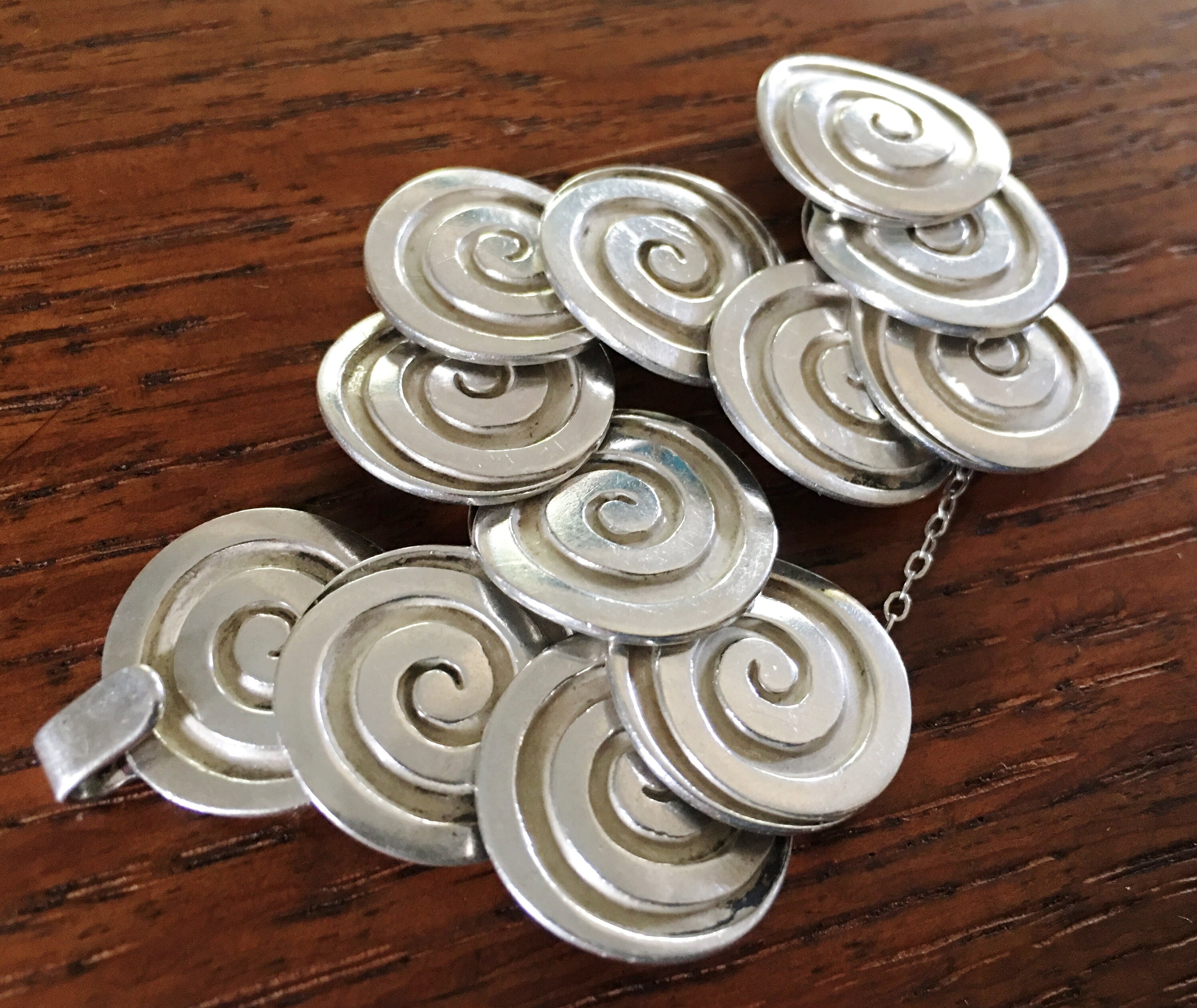 LOS CASTILLO Vintage Sterling Silver Swirl Bracelet Riveted