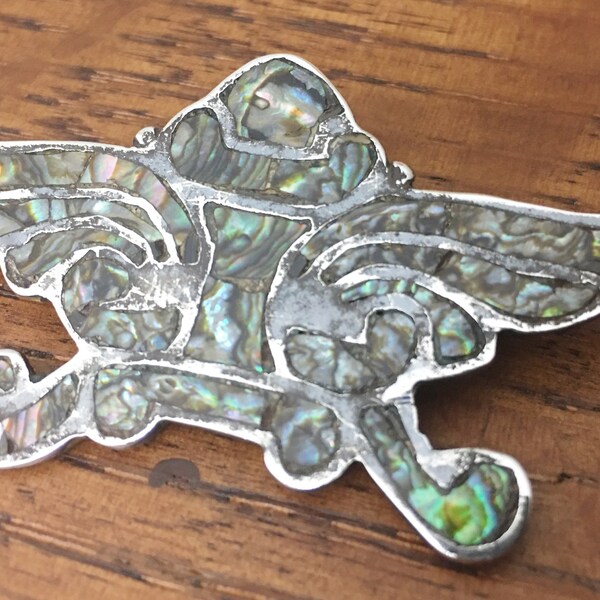 Vintage Sterling Silver Abalone inlay TAXCO Mexico brooch pin Wings 11 grams