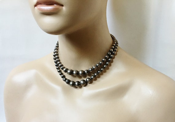 【2plan】23SS★ [MADE] Double-mold beads necklace Vintage Sterling Silver Graduated Beads on Chain Double