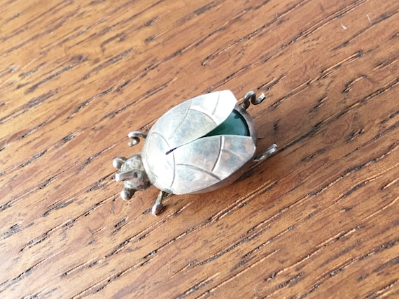 Vintage Sterling Silver Fly Bug pin brooch Green … - image 1