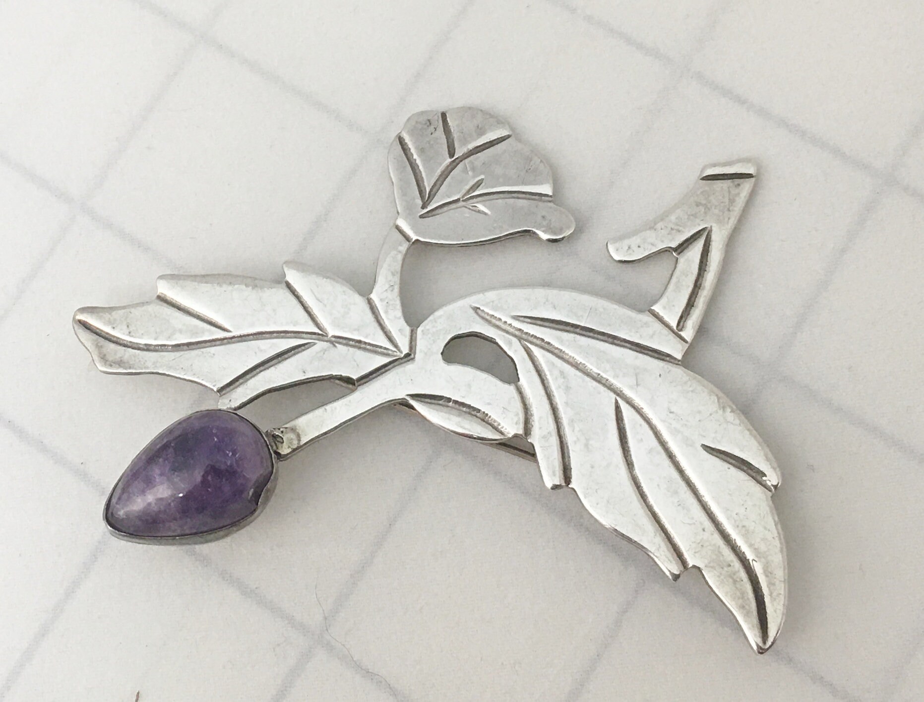 meico*.。♡　0916 Mexican Brooch Early 980 Taxco Silver Rare Hand Wrought Genuine