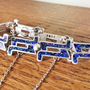 Margot de Taxco Vintage Mexico Sterling Silver Blue Confetti Parallel Enamel linked Bracelet 5698 Eagle mark 32 grams