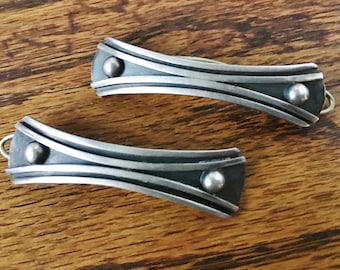 Vintage Sterling Silver Hair Barrette Clips pair set of two 925 Eagle mark 23 Hecho en Mexico AEM  20 grams