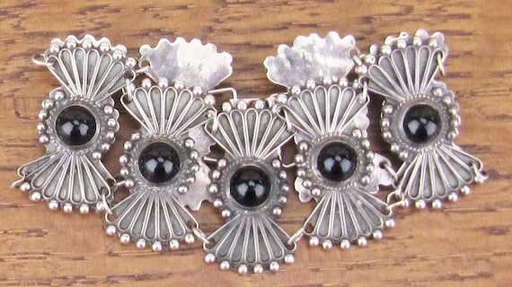 Vintage Mexican Sterling Silver onyx Bracelet jew… - image 1