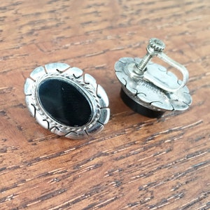 Vintage Sterling Silver Black Onyx Earrings Screw back  Mexico 925 6 grams