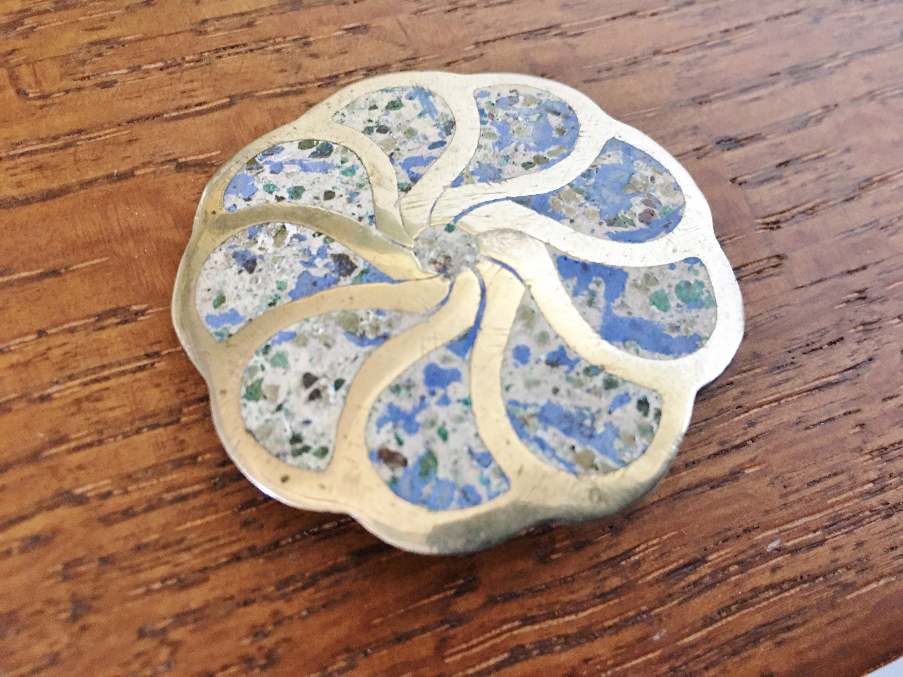 Vintage Sterling silver brooch pin Pendant crushed blue stone inlay jewelry 11 gram