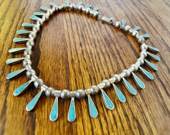 Vintage Sterling Silver and Turquoise Beads on Chain Necklace TS-70 Two Trees mark 925 made in Mexico  79 grams