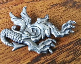 Sterling Silver Dragon Pin Brooch Initials Pre Eagle mark Taxco Hecho en Mexico 6.5 grams