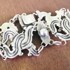 Vintage Sterling Silver Spratling style Bracelet 8 linked panels heavy chunky larger size 64 grams