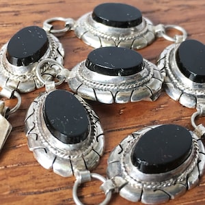 Vintage Mexican Sterling Silver onyx Bracelet jewelry hand made Mexico Black