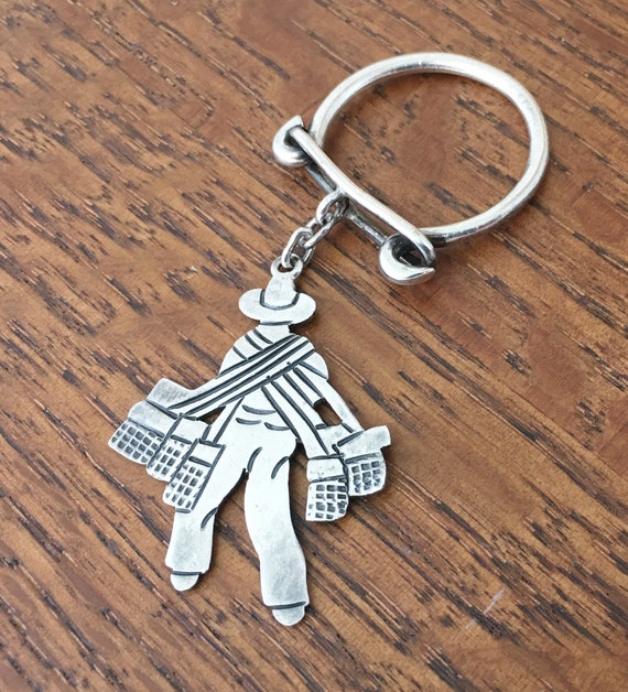 Vintage VICTORIA Sterling Silver Key Ring Fob Farmer Laborer