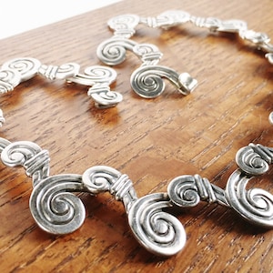 LOS CASTILLO Vintage Sterling Silver Riveted Waves Swirl Heavy Necklace 102M pre-Eagle Made in Mexico 925 90 grams