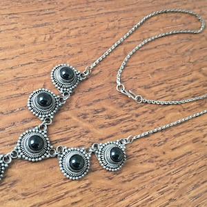 Vintage Sterling Silver Onyx Necklace 925 17.75 inches 13 grams