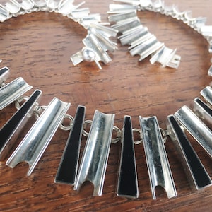 Vintage Sterling Silver Black Enamel Necklace Heavy linked TP-153 925 made in Mexico 115 grams!